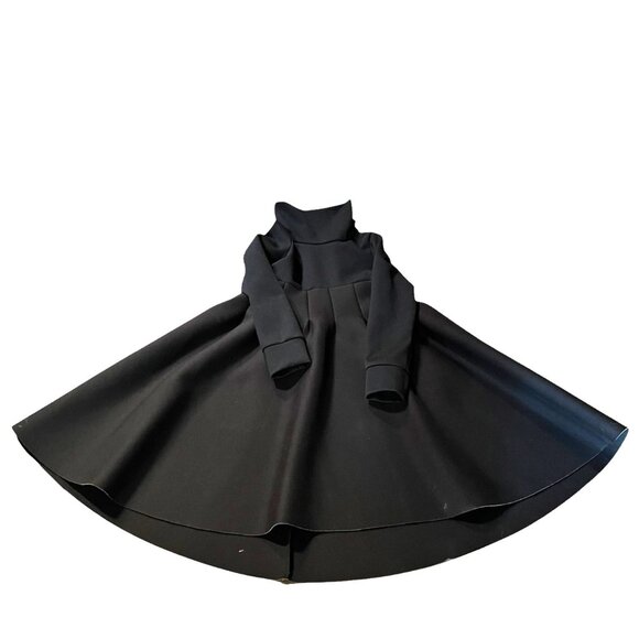 FASADA Women's Edgy Black Neoprene Turtleneck Voluminous Dress w/Folds, Size S - Picture 7 of 12